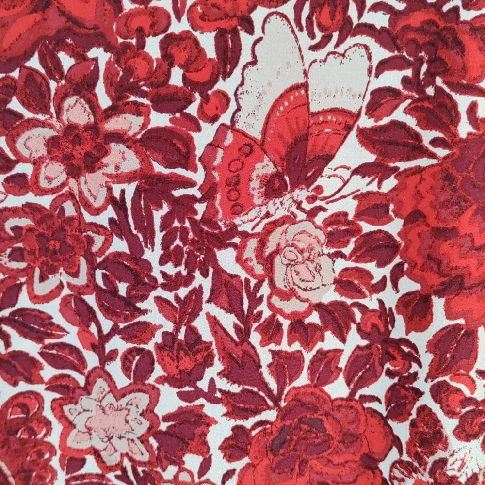 7131 Tory Burch red and burgundy floral L/S silk blouse 8